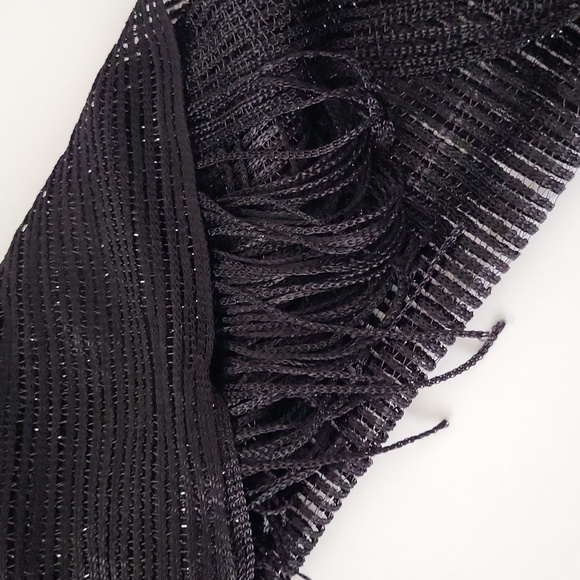 Black Fringe Dressy Scarf Long Rectangle Scarf Shiny 70" + 6" Fringe - Picture 6 of 6